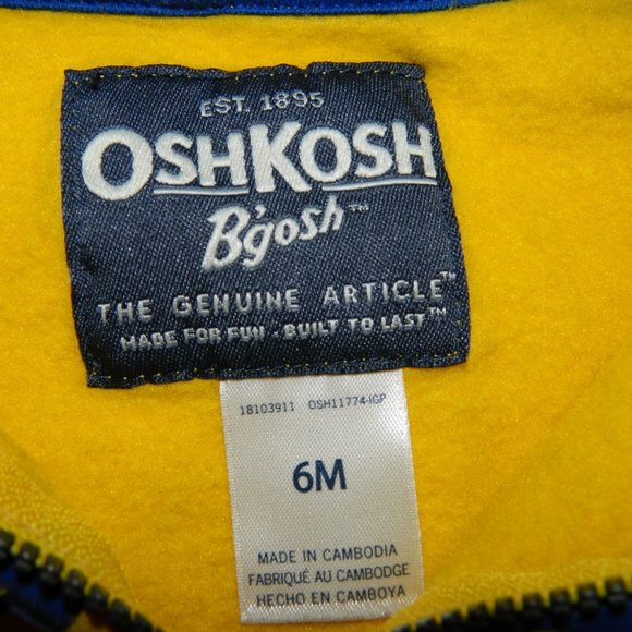 Oshkosh B'Gosh Boys 6 Month Yellow Full Zip Hoodie - Picture 4 of 8